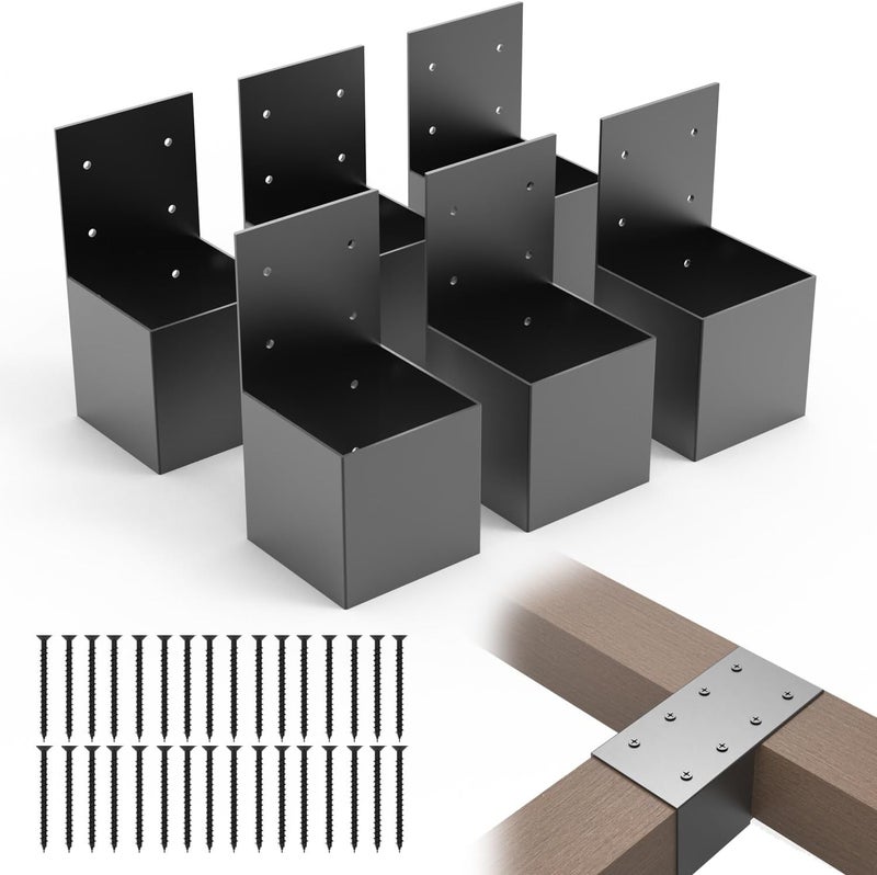 YEOOE 6 Pack Pergola Brackets 4x4 (Actual: 3.5x3.5 Inch), Rafter Post Connectors, Deck Railing Kit, Wall Mount for Lumber Gazebo Sunroom Carport - Image 1